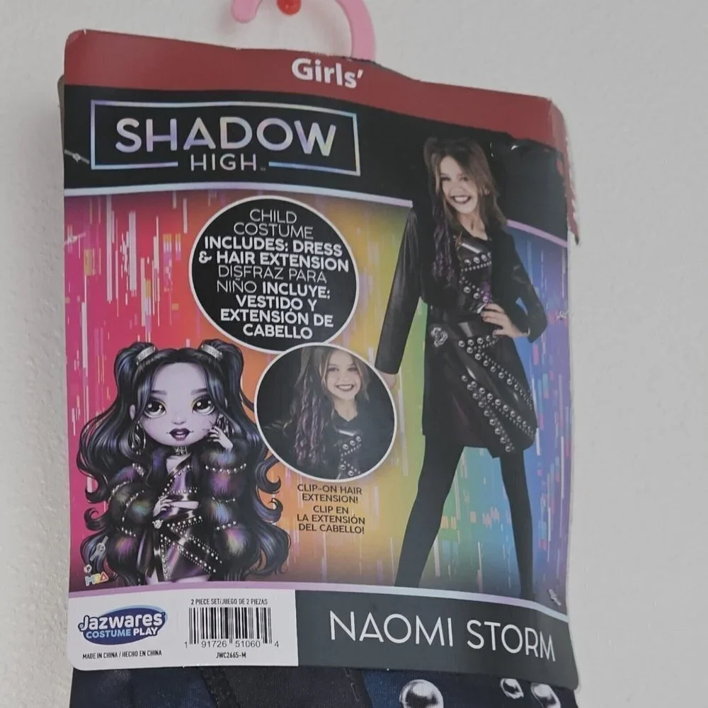 NWT Shadow High Naomi Storm Halloween Costume Girls MED 7/8 Dress Hair Extension